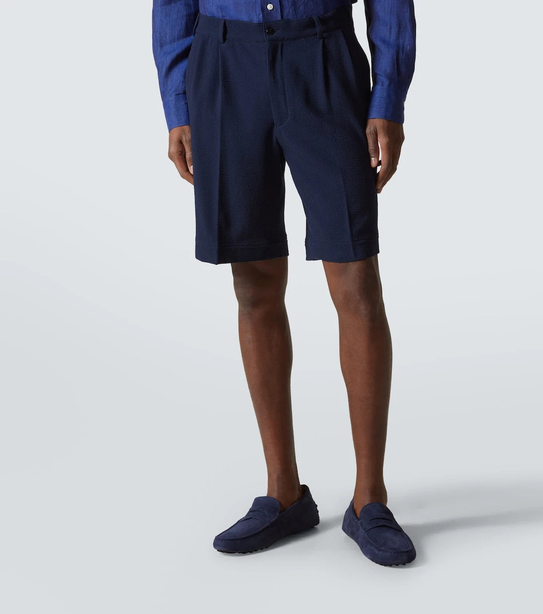 Rubinacci - Pleated wool seersucker shorts