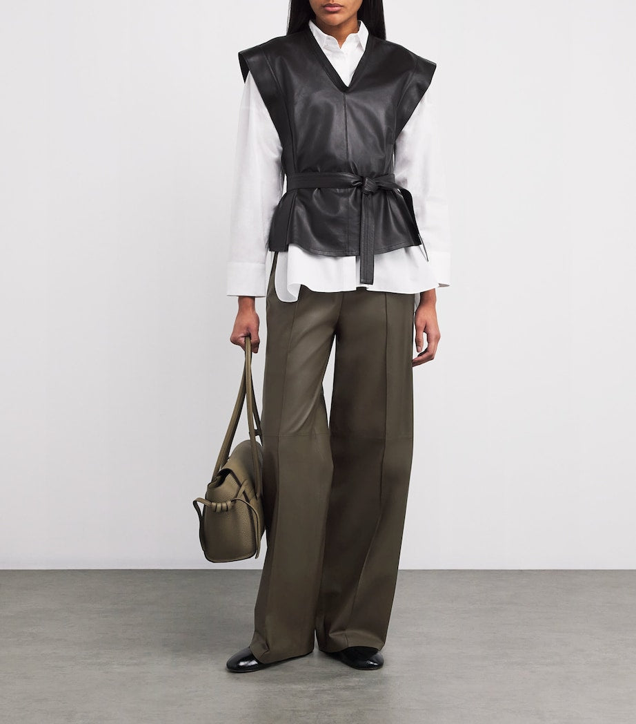 Green Lambskin Loose Trousers