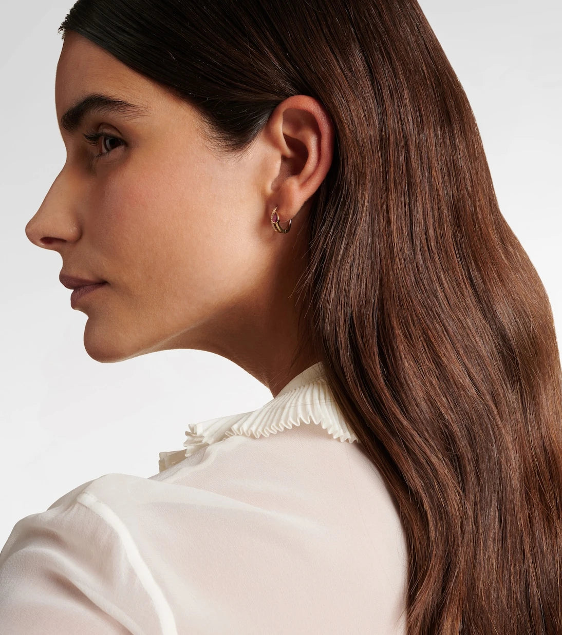 Roxanne First - 14kt gold single hoop earring with diamonds and sapphire