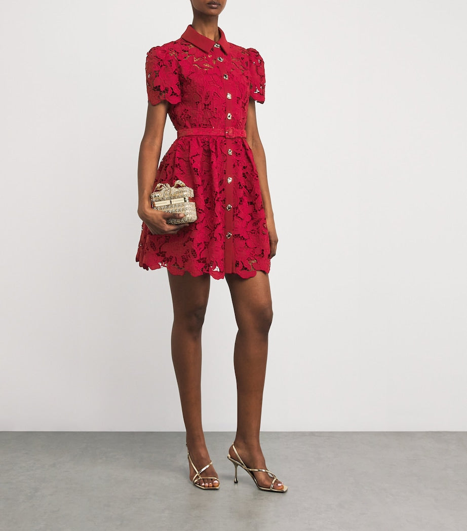 Self-Portrait Burgundy Lace Belted Mini Dress