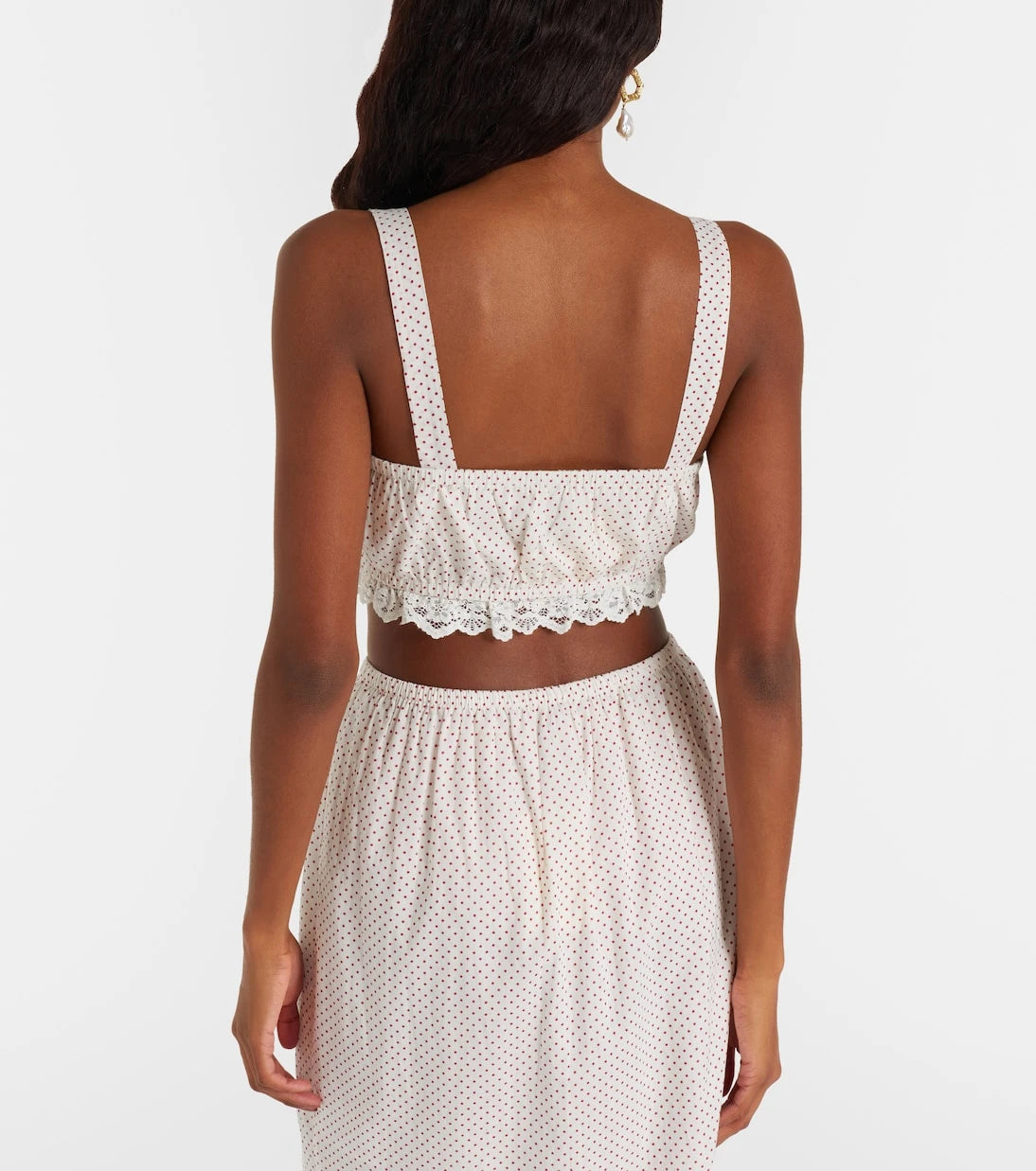 Posse - Marlowe lace-trimmed polka-dot cotton crop top
