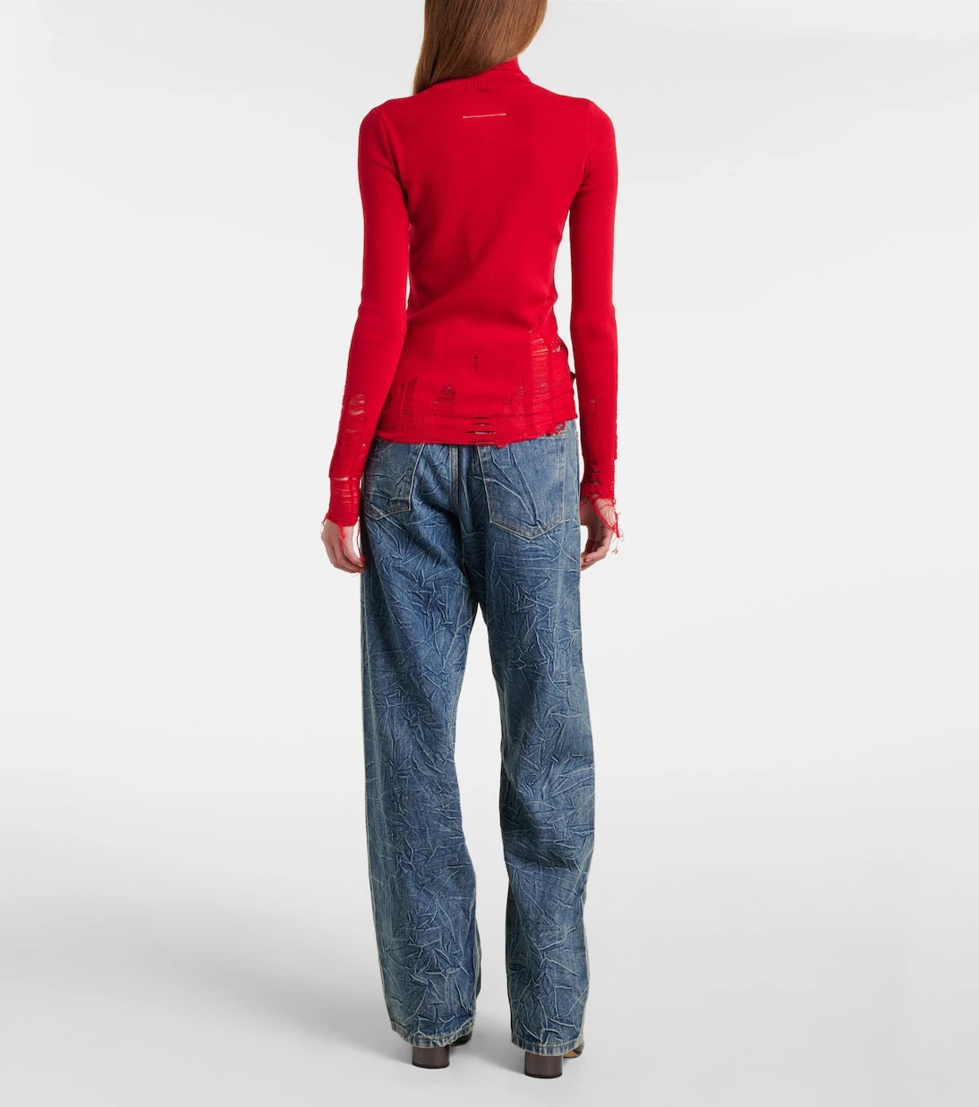 MM6 Maison Margiela - سترة بياقة عالية من مزيج الصوف الممزق