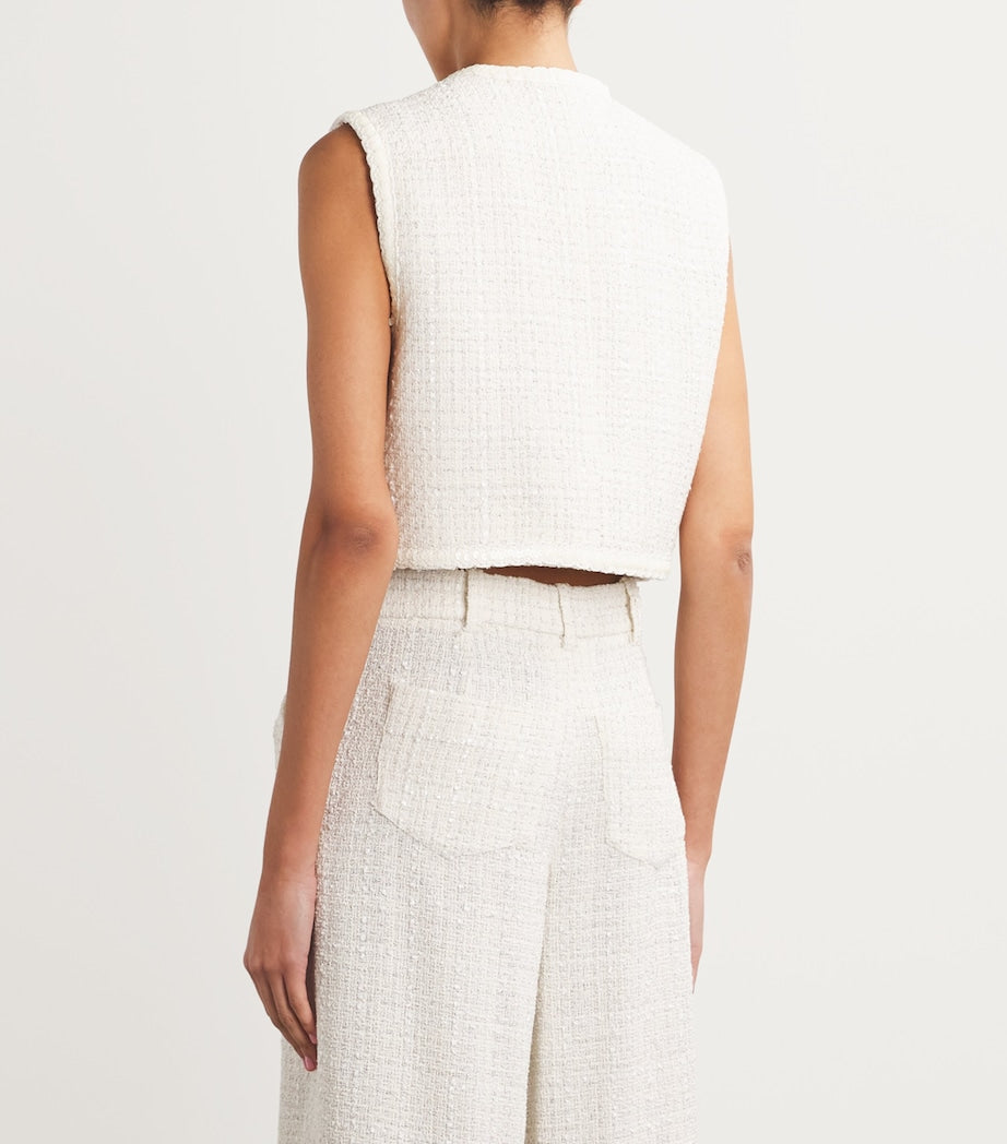 White Tweed Sleeveless Jacket