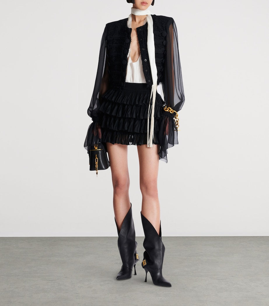 Balmain Black Ruffle Knit Mini Skirt
