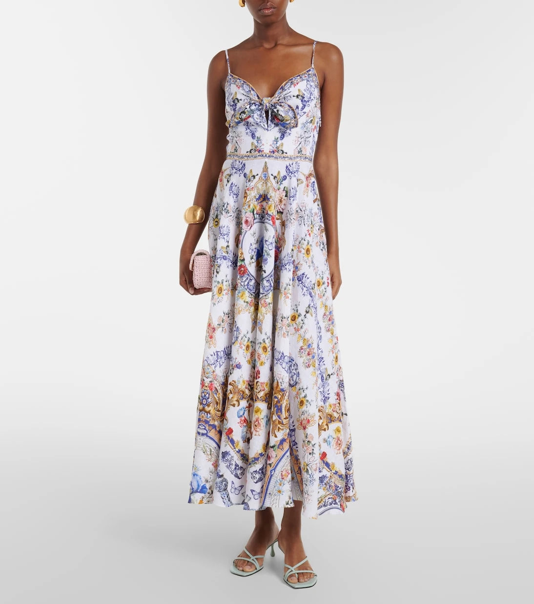 Camilla - Embellished printed linen midi dress