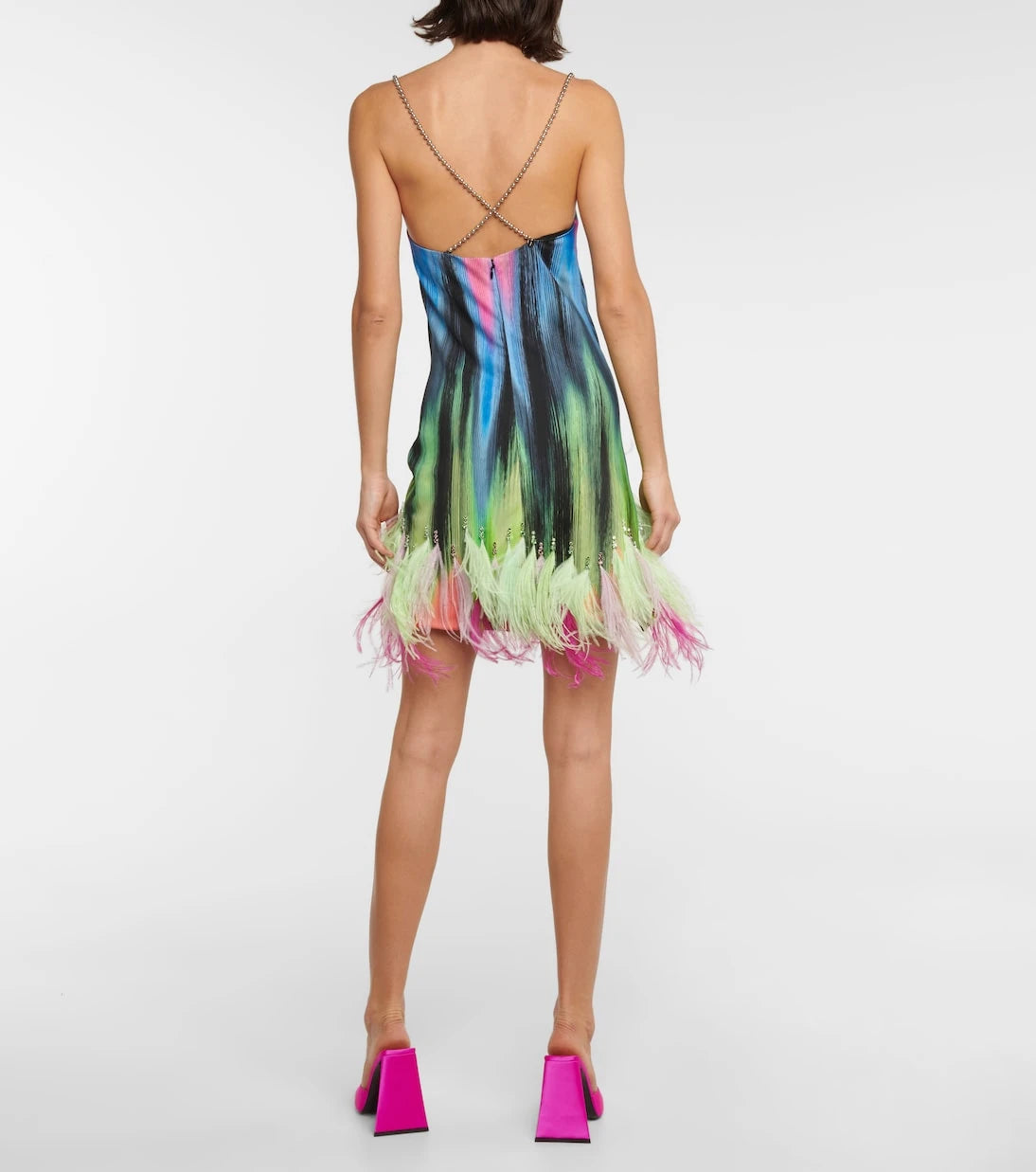 The Attico - Fujiko feather-trimmed printed minidress