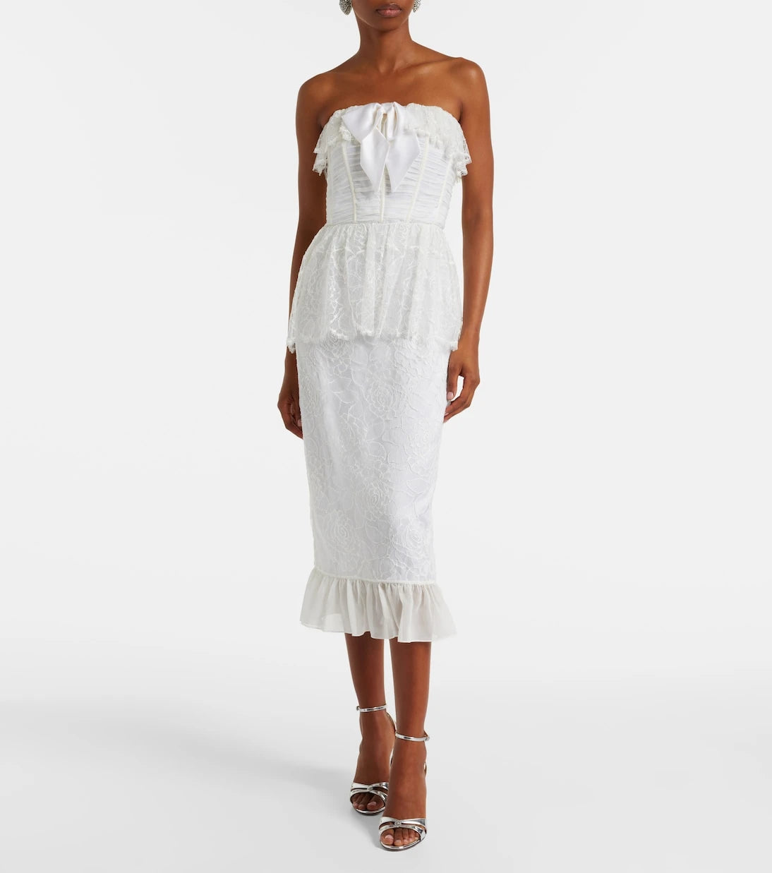 Alessandra Rich - Lace and silk georgette bustier dress