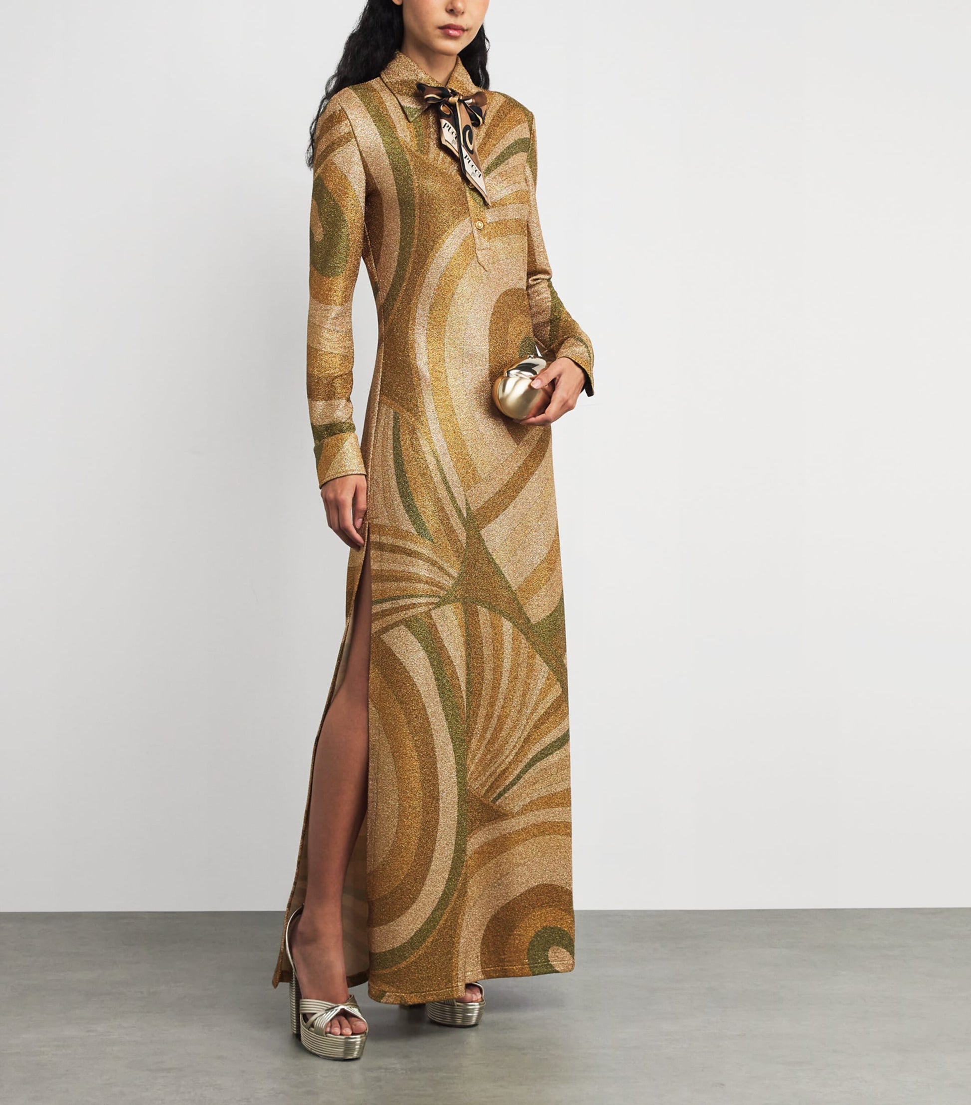 Pucci Gold Lamé Iride Print Maxi Dress