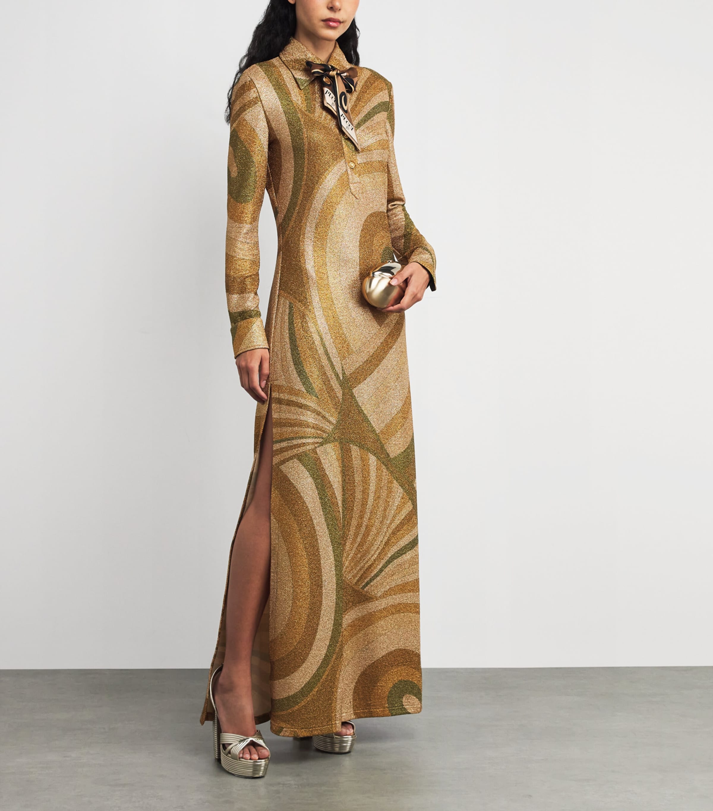 Gold Lamé Iride Print Maxi Dress