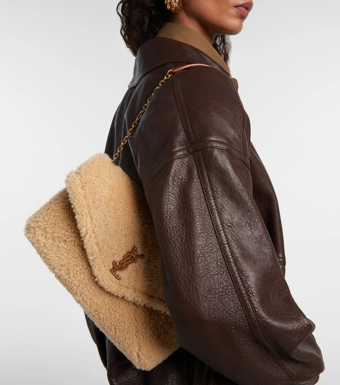 Saint Laurent - Cassandre Envelope shearling shoulder bag