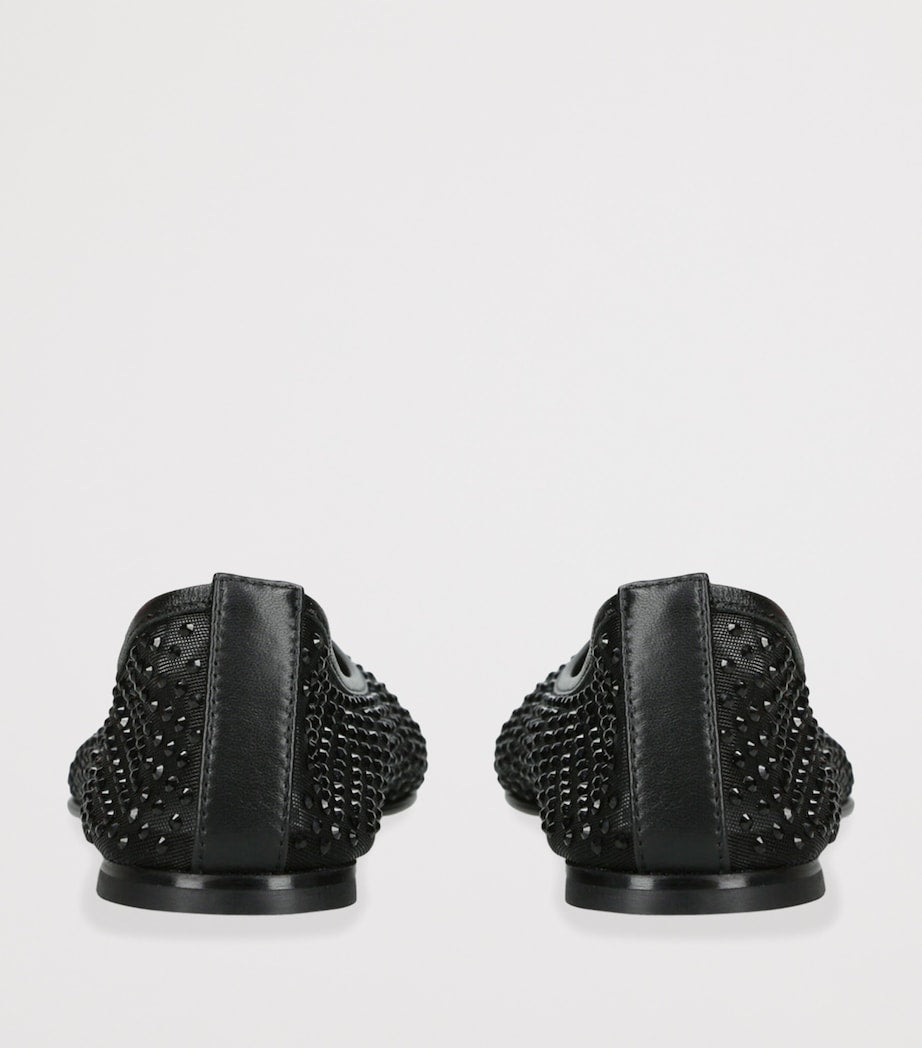 Crystal-Embellished Balla Mesh Ballet Flats BLACK