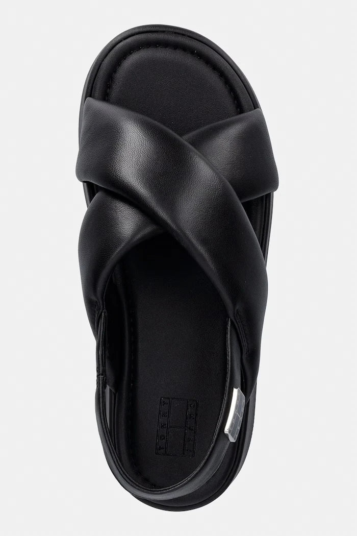 Tommy Jeans kadın deri platform sandalet ayakkabı TJW PADDED STRAPS WEDGES