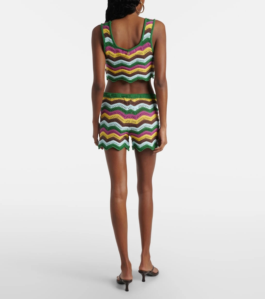 Bananhot - Kim striped crochet cotton-blend shorts