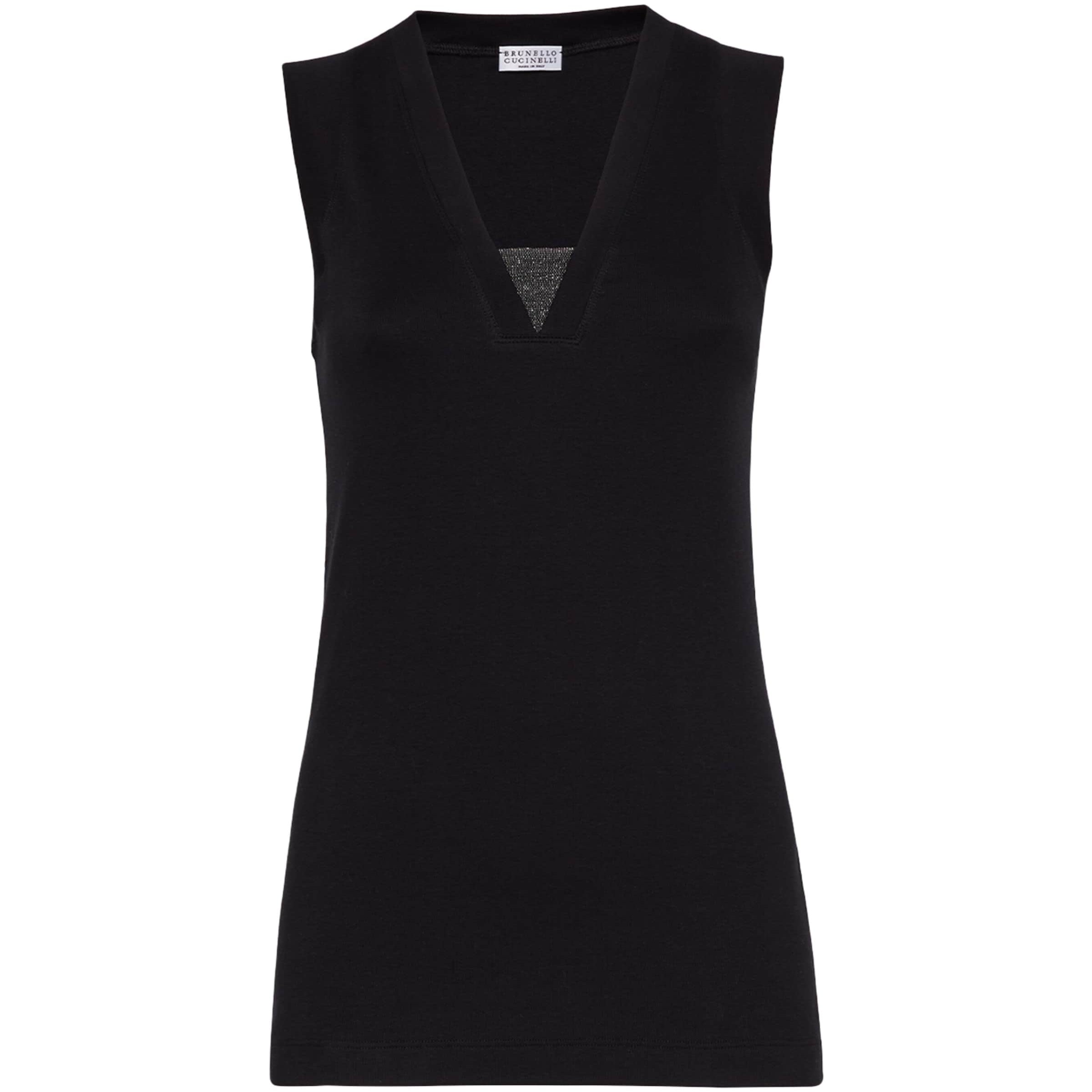 Brunello Cucinelli Black Stretch-Cotton Monili Tank Top