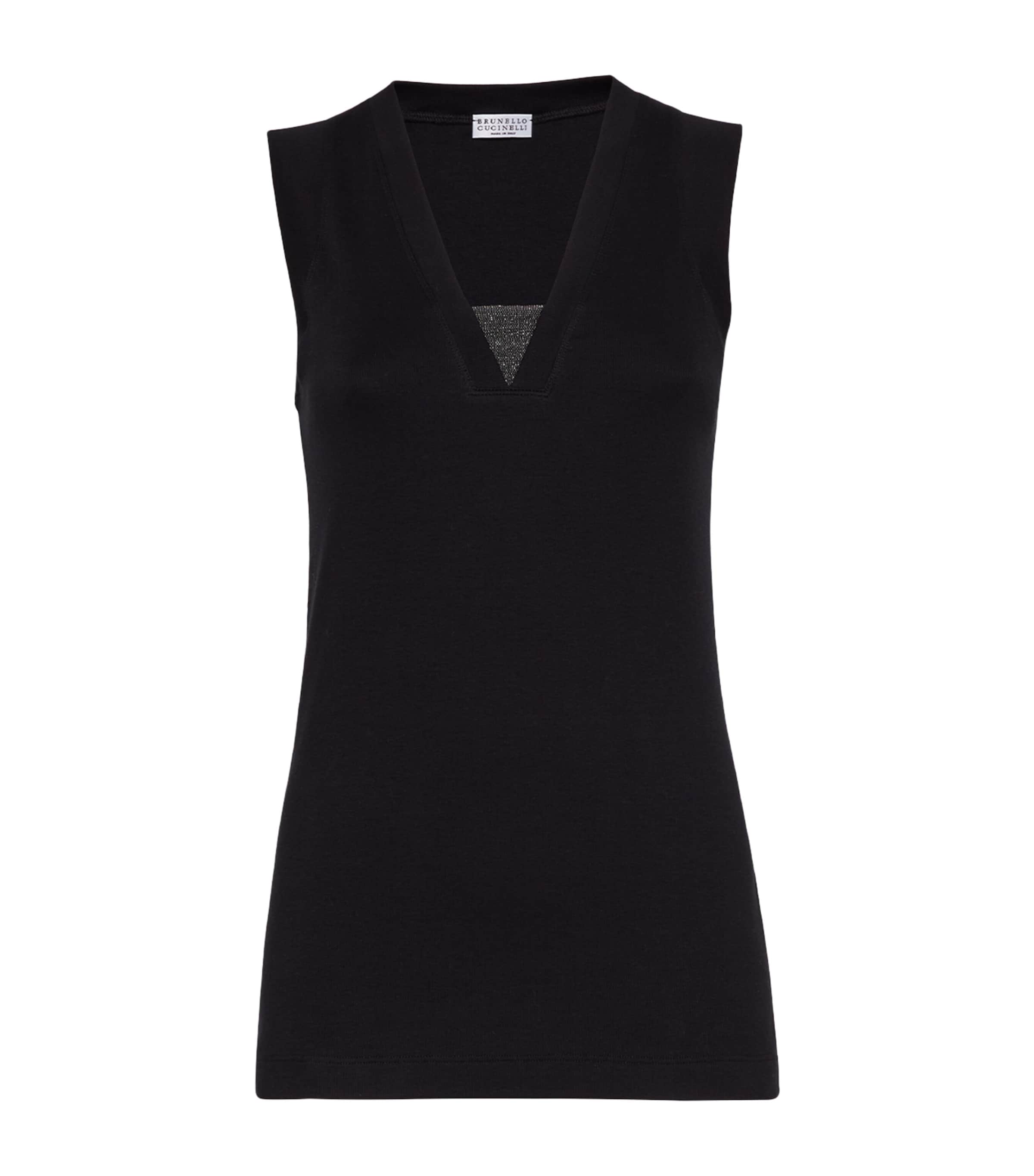 Brunello Cucinelli Black Stretch-Cotton Monili Tank Top