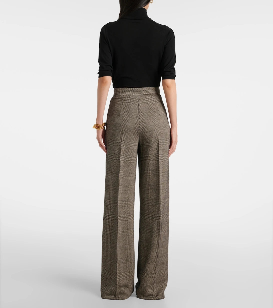 Max Mara - Cognac houndstooth wool-blend straight pants