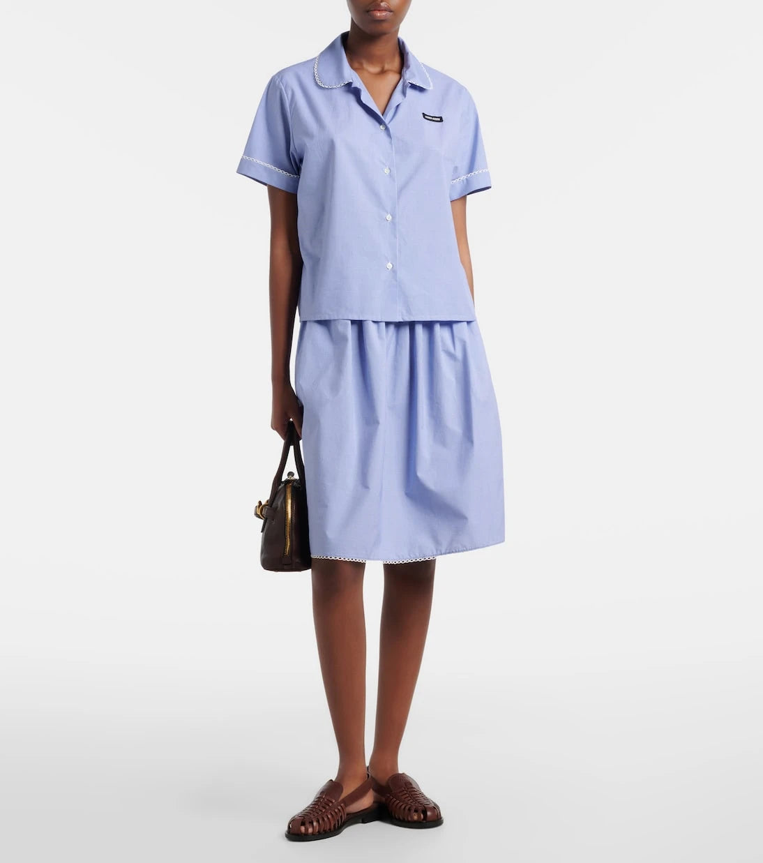 Miu Miu - Gingham lace-trimmed cotton poplin shirt