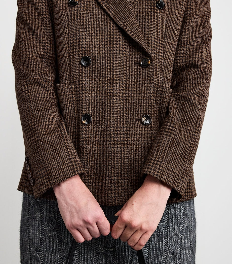 Max Mara Brown Cotton-Blend Houndstooth Blazer