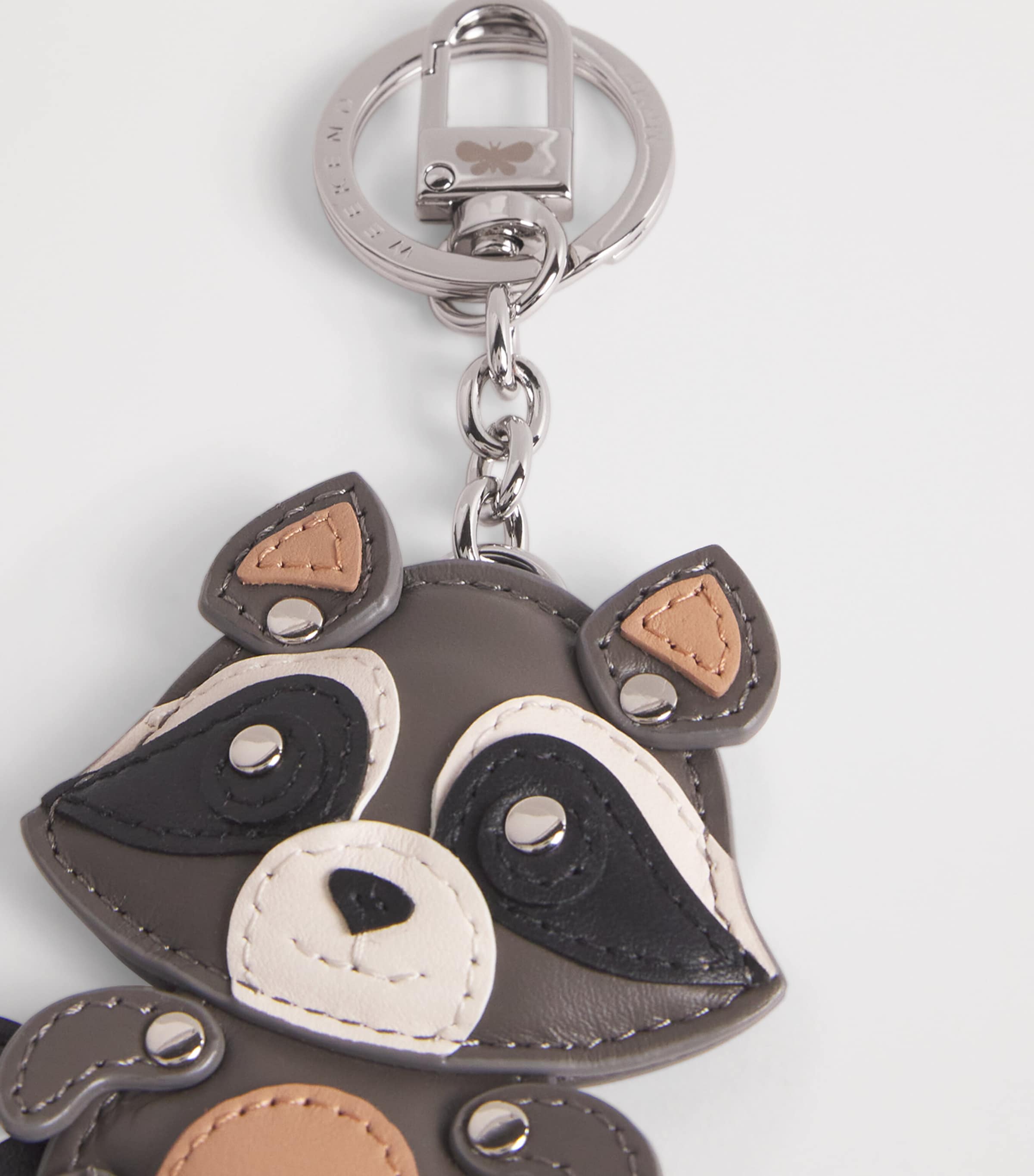 Weekend Max Mara Grey Leather Raccoon Key Ring