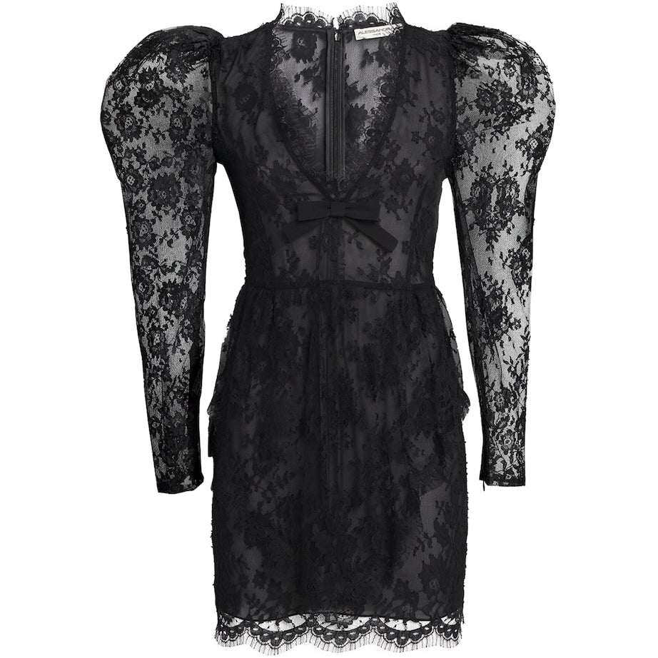 Lace Bow-Detail Mini Dress