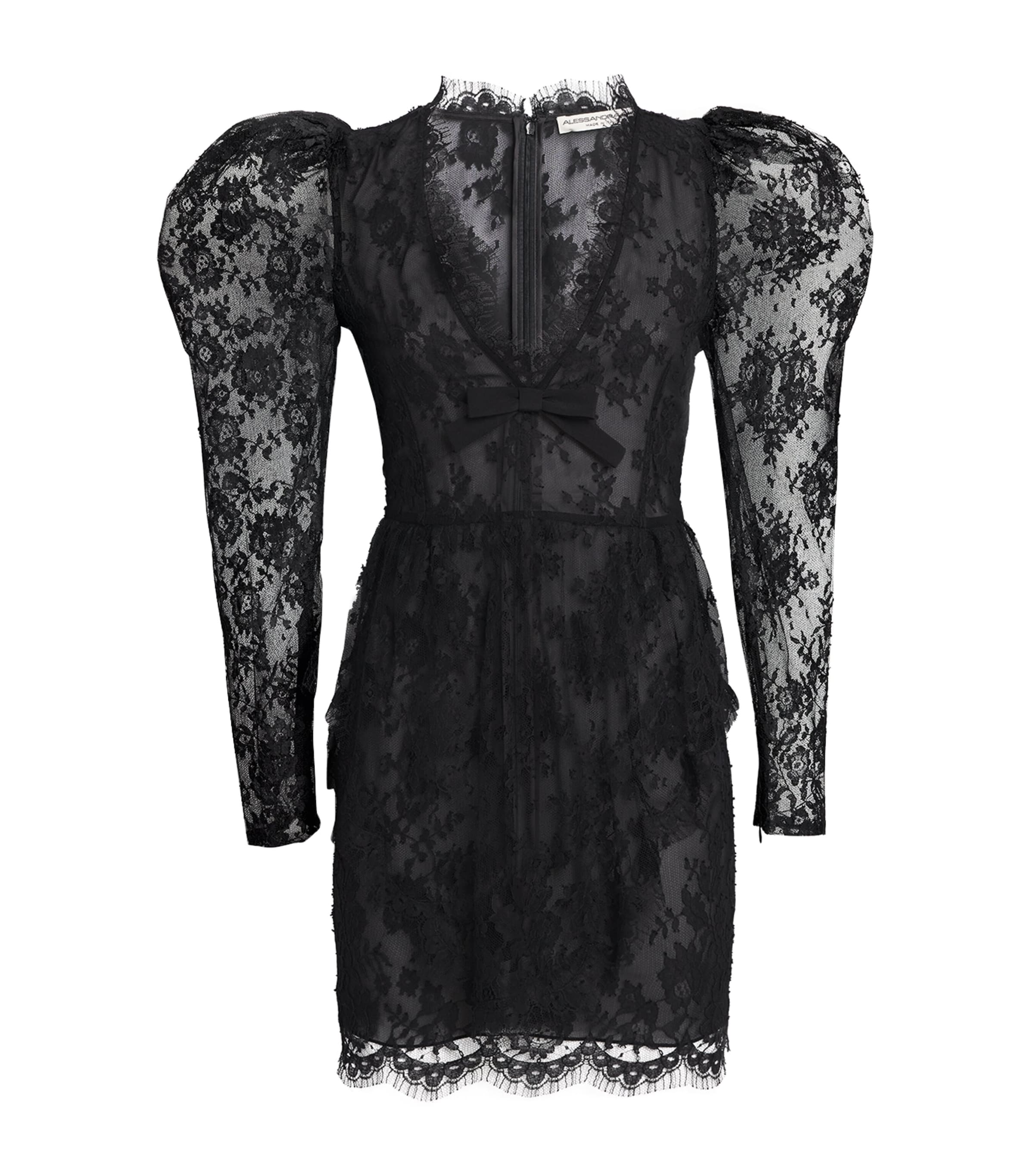 Lace Bow-Detail Mini Dress