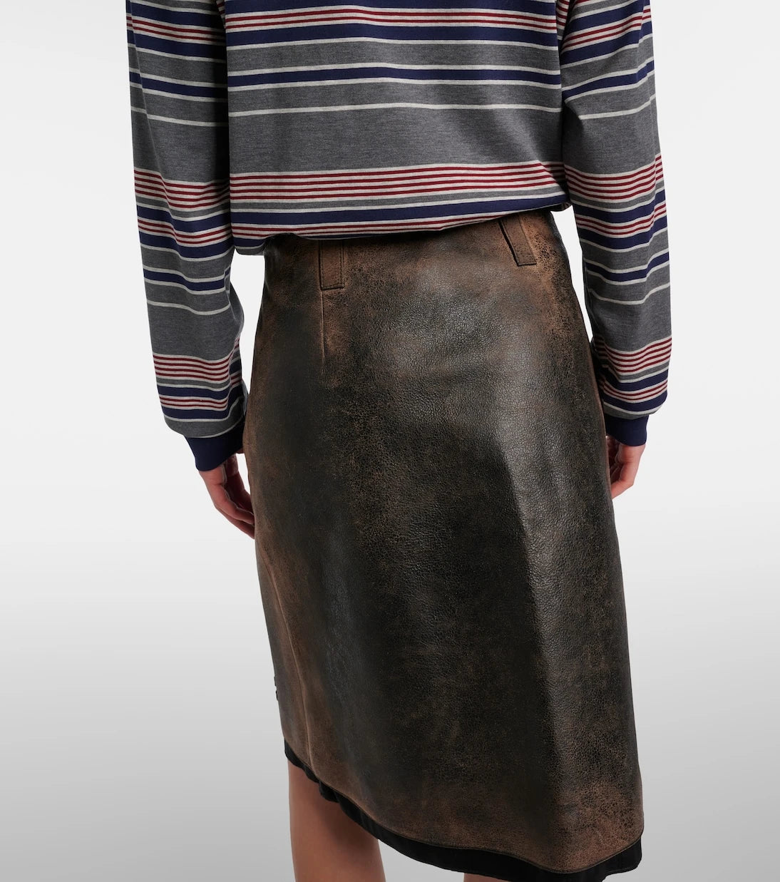 Miu Miu - Suede-trimmed leather midi skirt