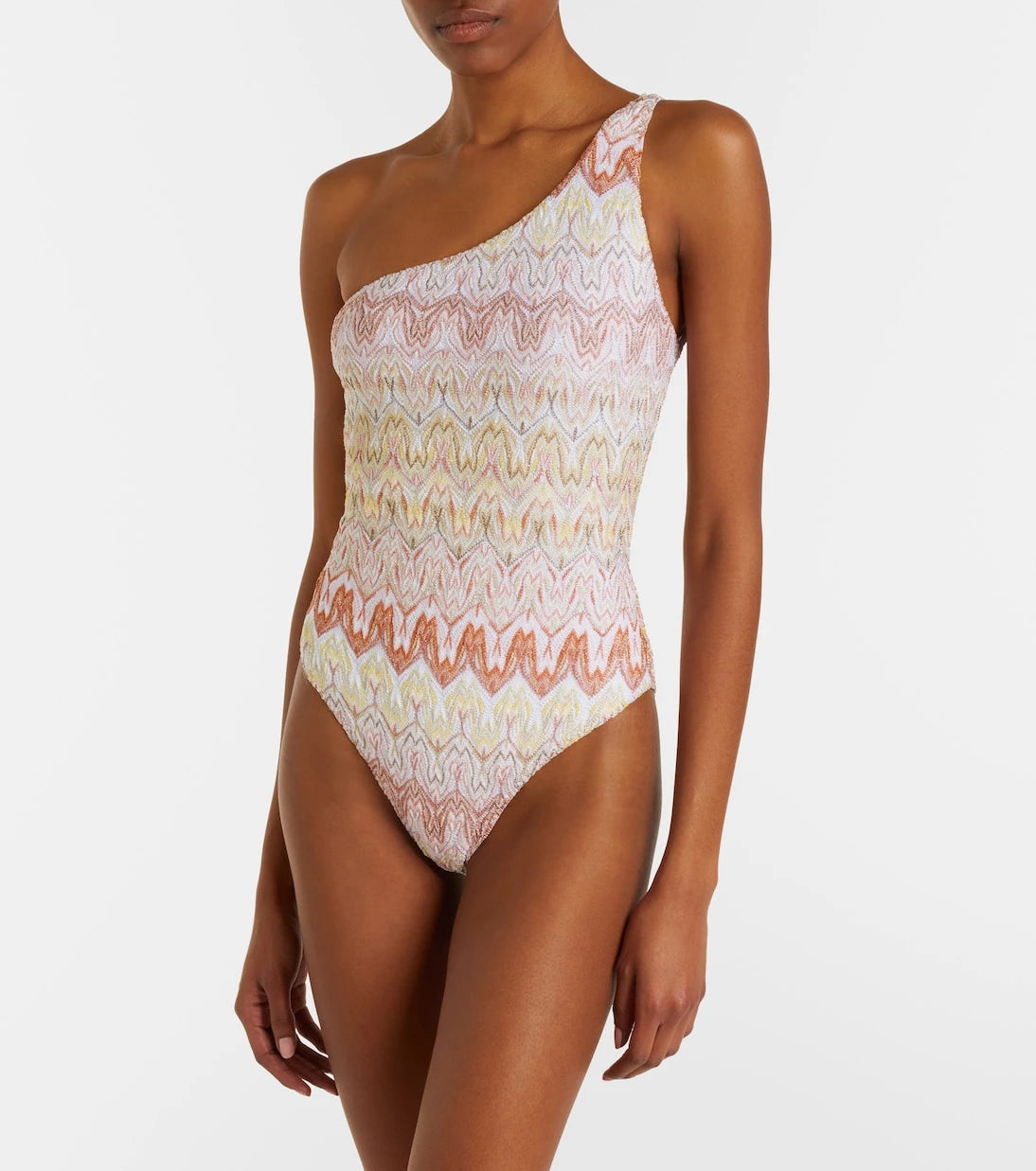 Missoni - مايوه لاميه بكتف واحد بنمط متعرج