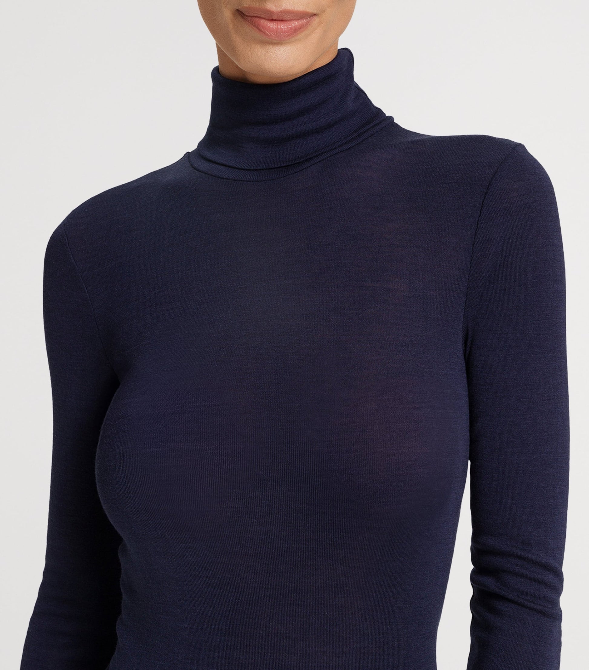 Navy Woolen Silk Roll-Neck Top