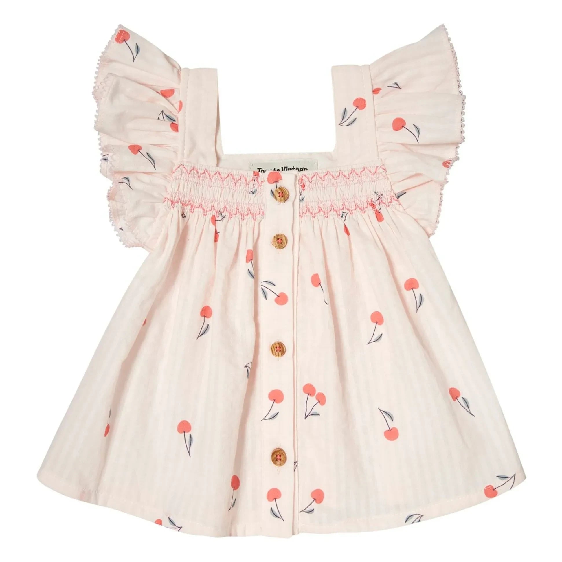 Tocoto Vintage - Blouse Cerises Volants | Pale Pink