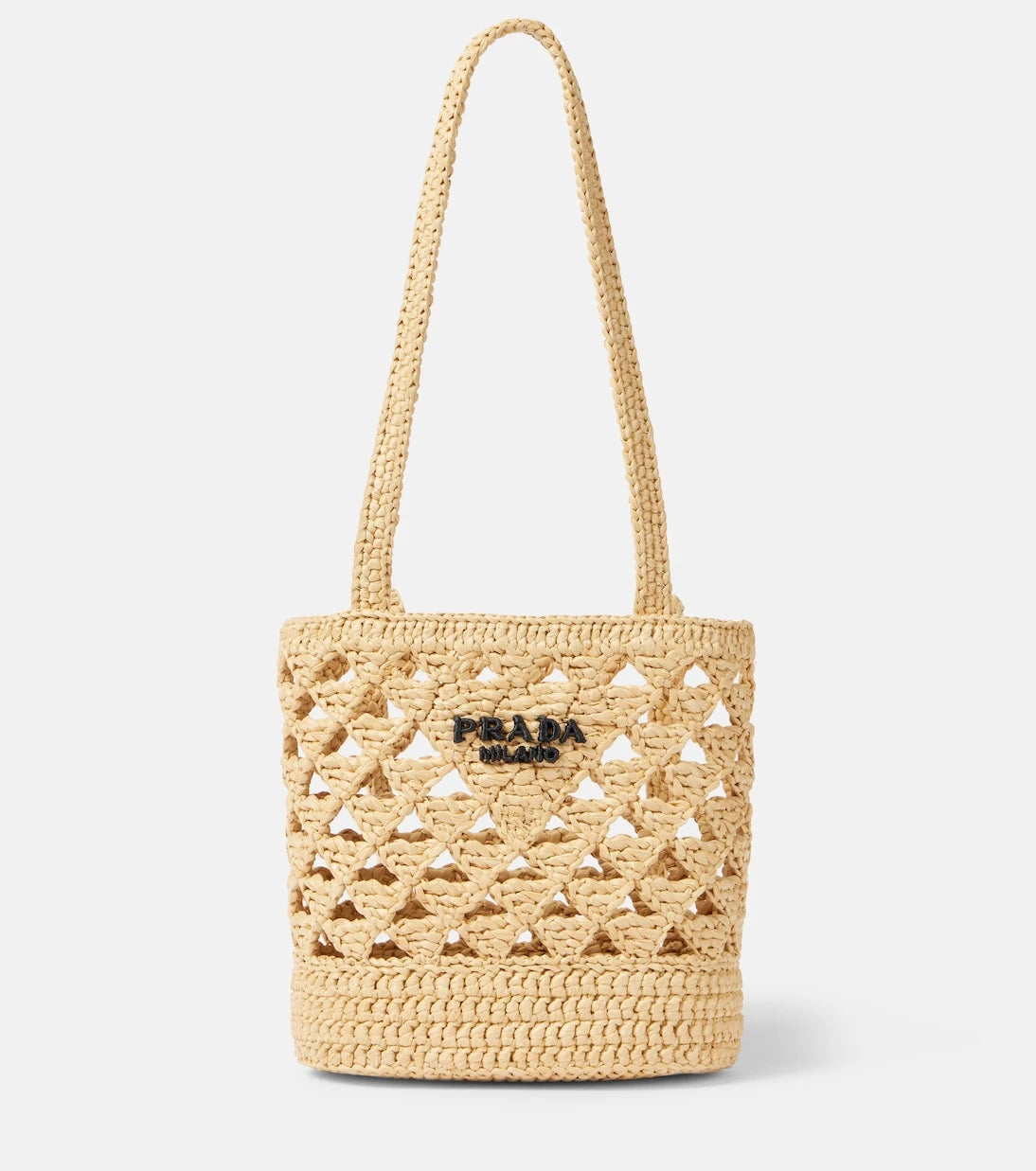Prada - Logo raffia-effect crochet tote bag