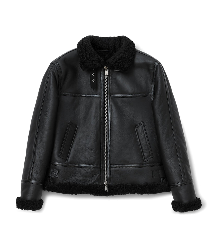 AllSaints Black Shearling Lorel Flying Jacket