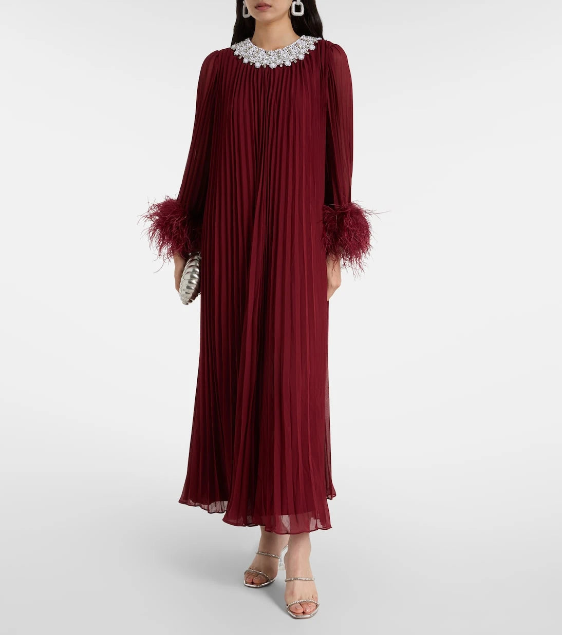Self-Portrait - Embellished feather-trimmed chiffon maxi dress