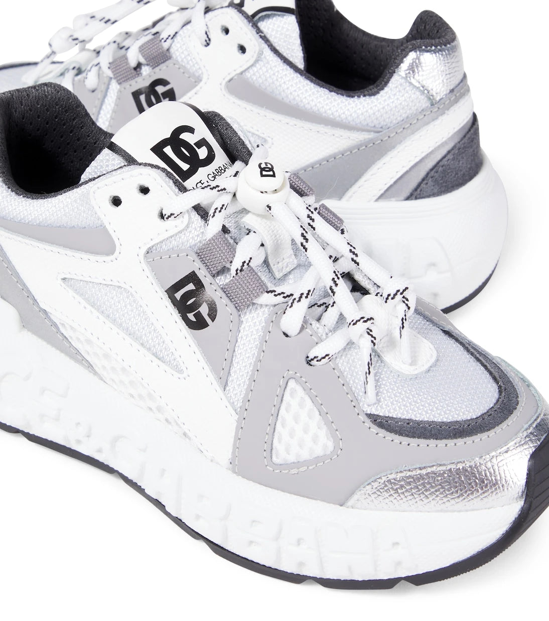 Dolce&Gabbana Kids - Embossed logo leather-trimmed sneakers
