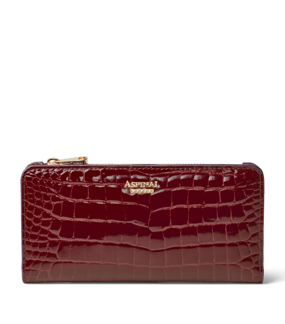 Burgundy Large Leather Croc-Embossed Mayfair Purse