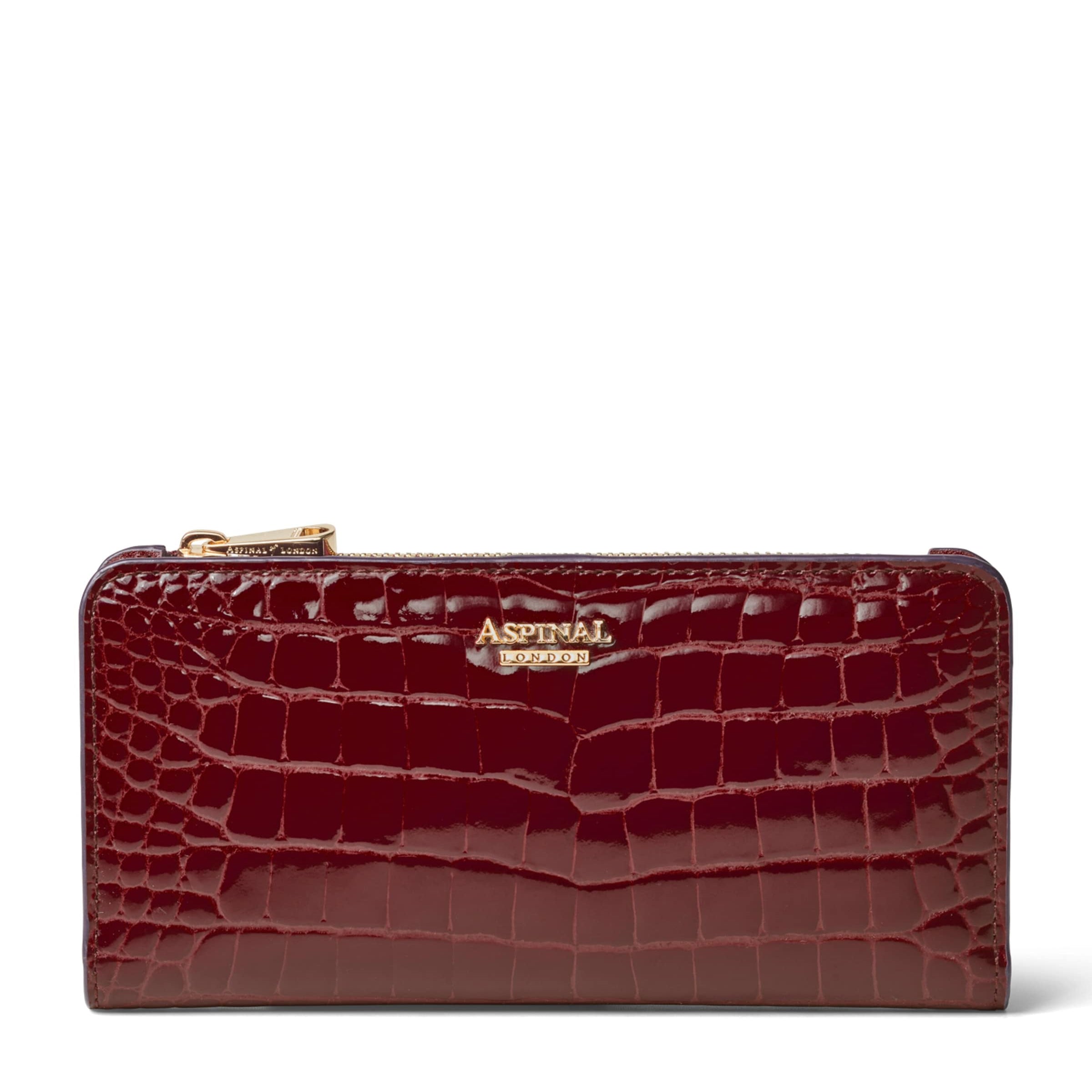 Burgundy Large Leather Croc-Embossed Mayfair Purse