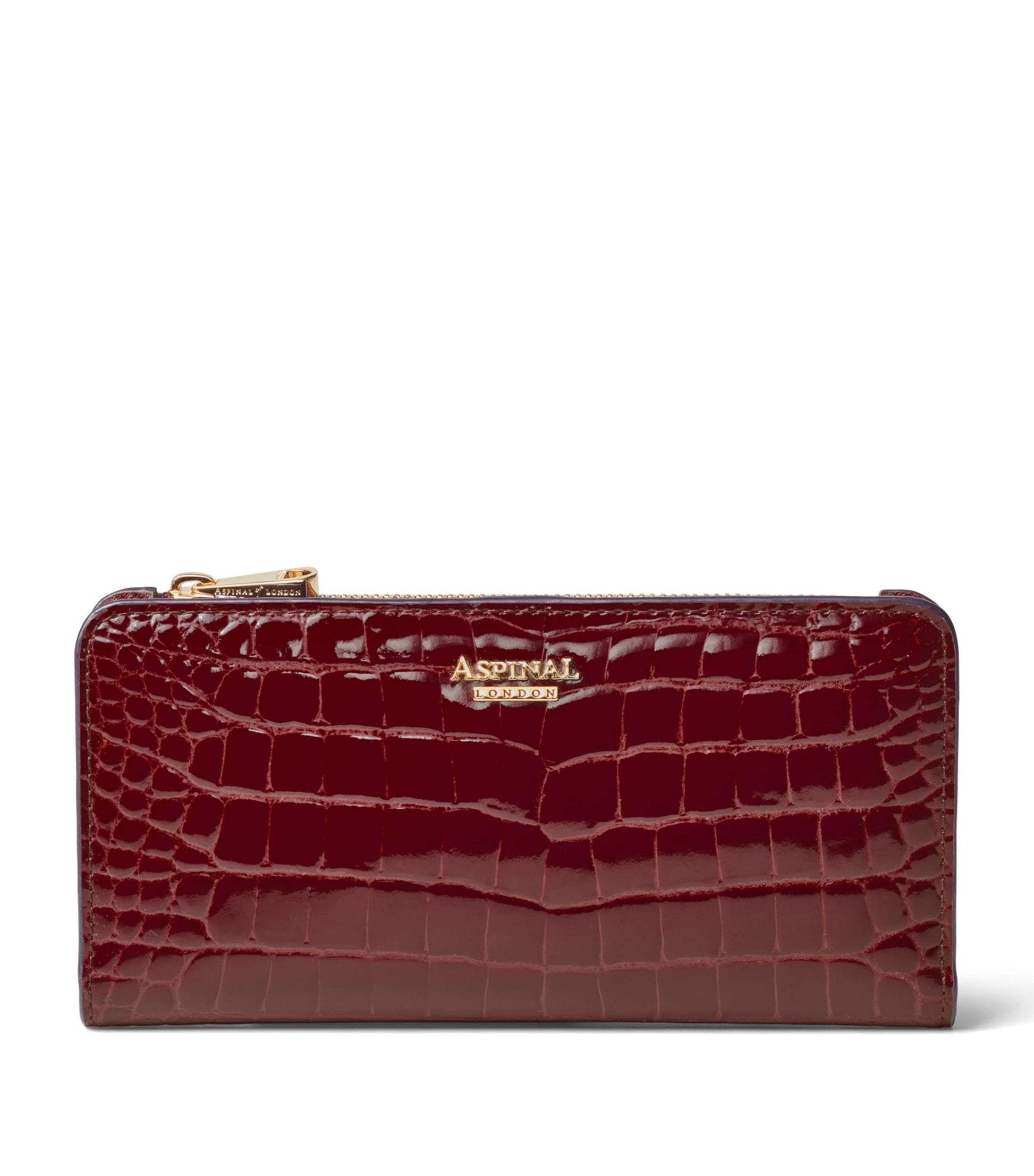 Burgundy Large Leather Croc-Embossed Mayfair Purse