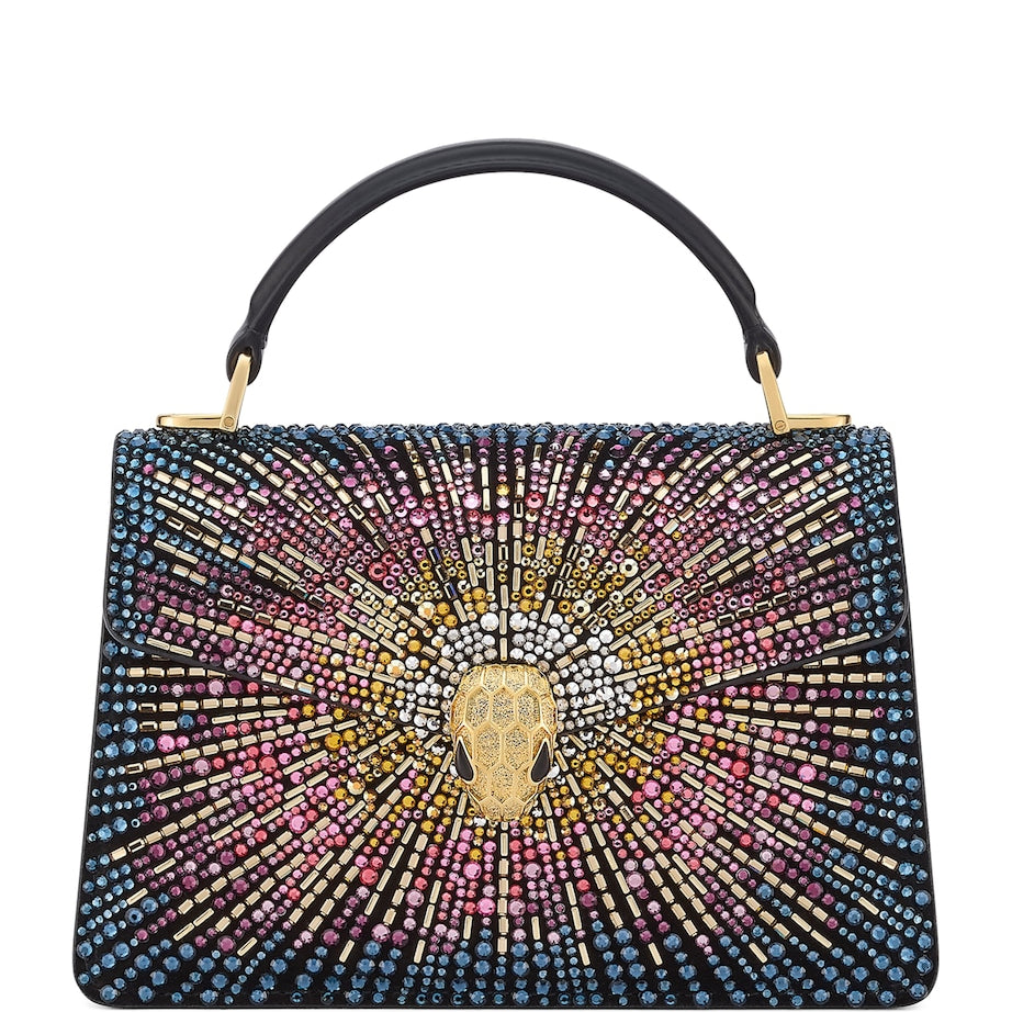 Blue Mini Crystal-Embellished Suede Serpenti Forever Top-Handle Bag