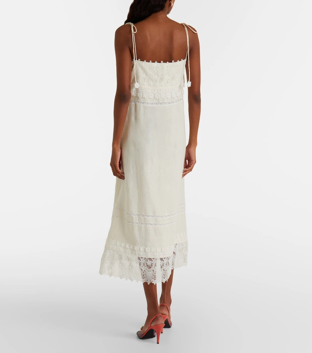 Valentino - Lace-trimmed linen midi dress
