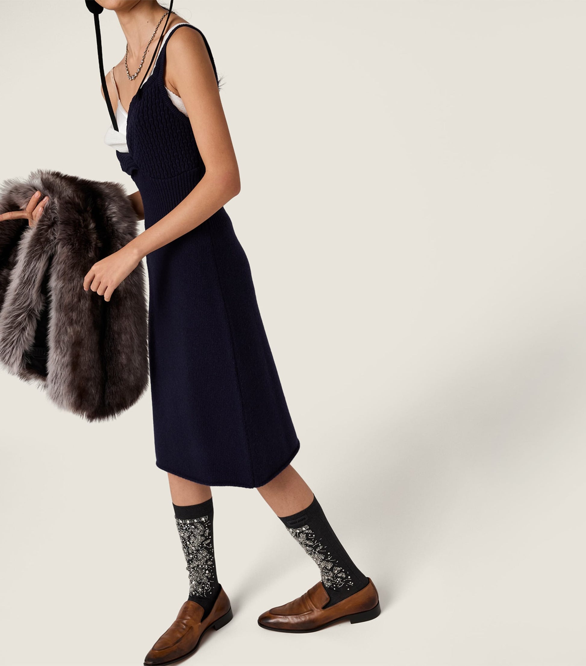 Miu Miu Blue Wool Knit Midi Dress