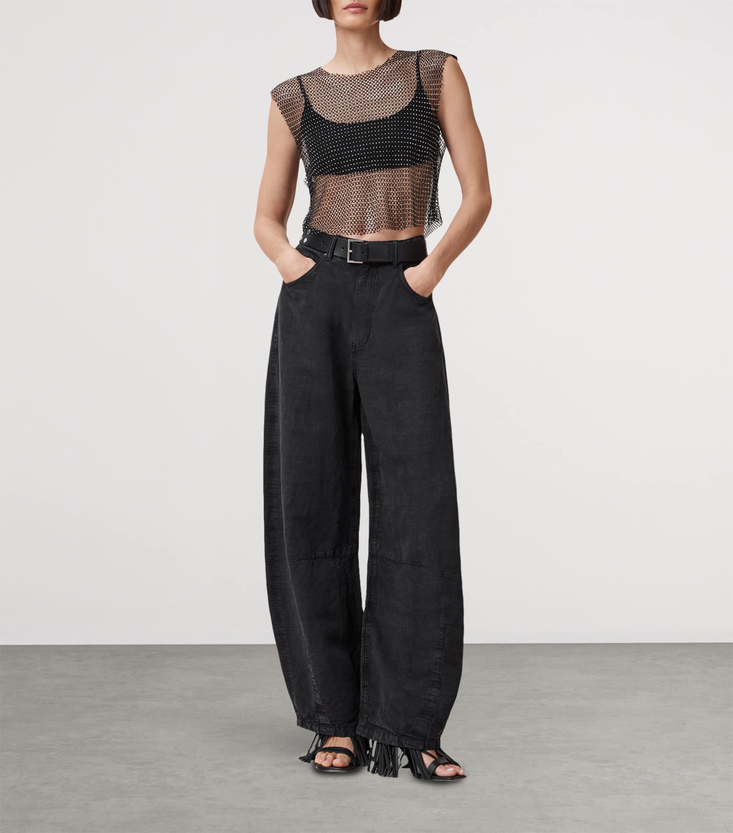 Mesh Embellished Calytrix Crop Top BLACK