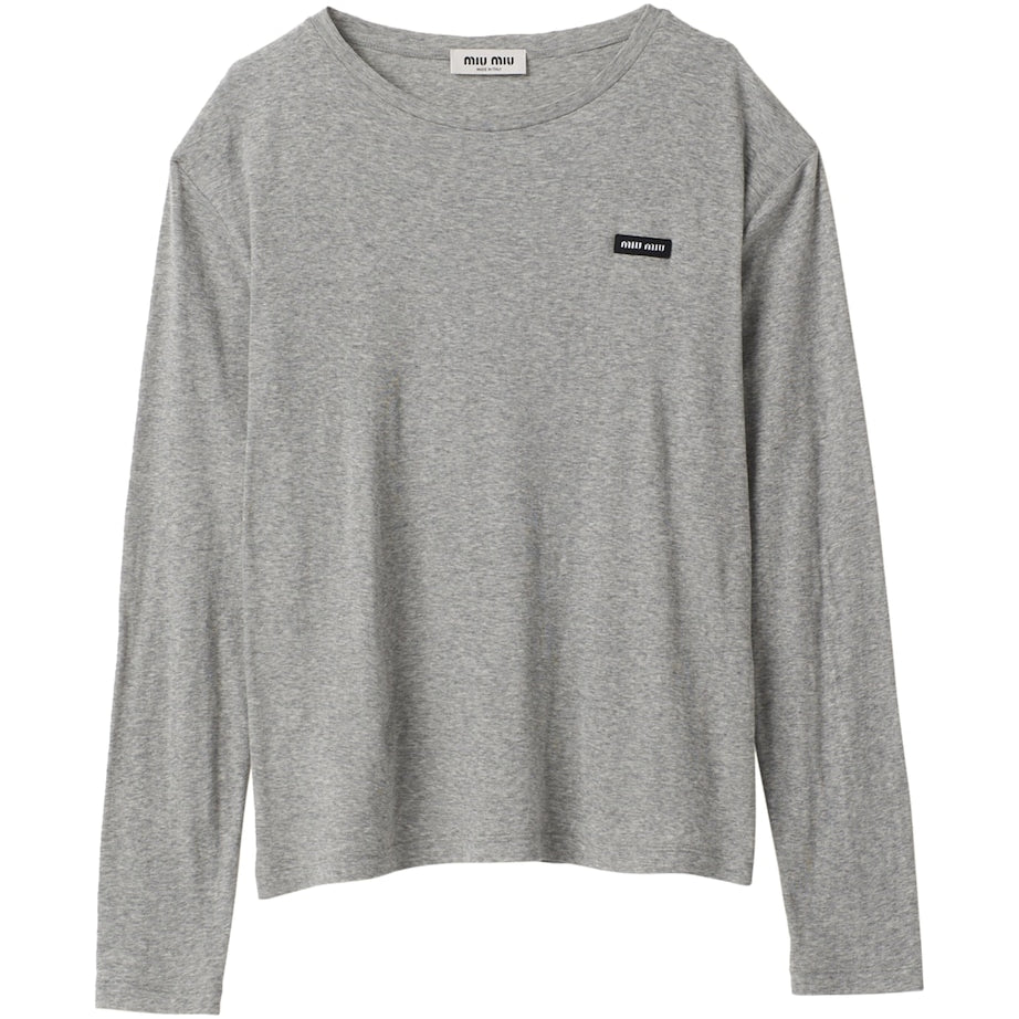 Miu Miu Grey Logo-Patch Long-Sleeve T-Shirt