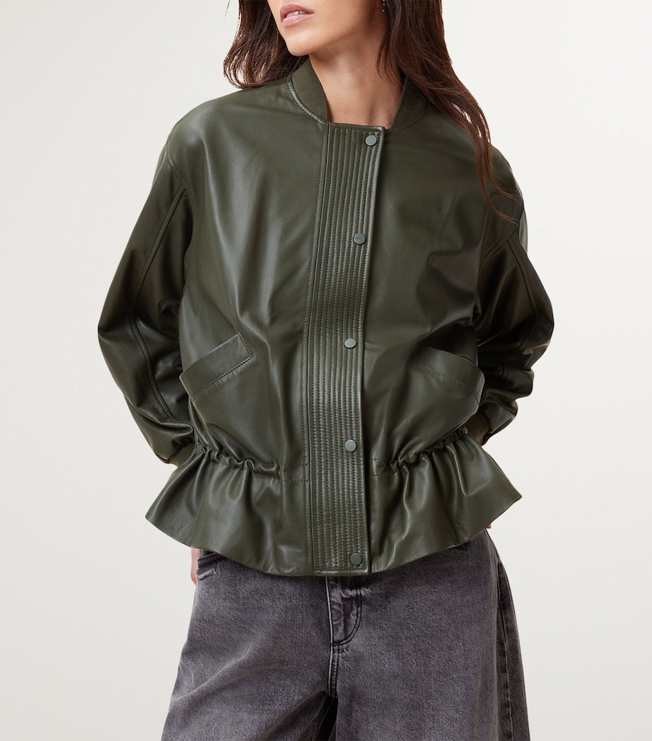 Green Leather Sofi Bomber Jacket