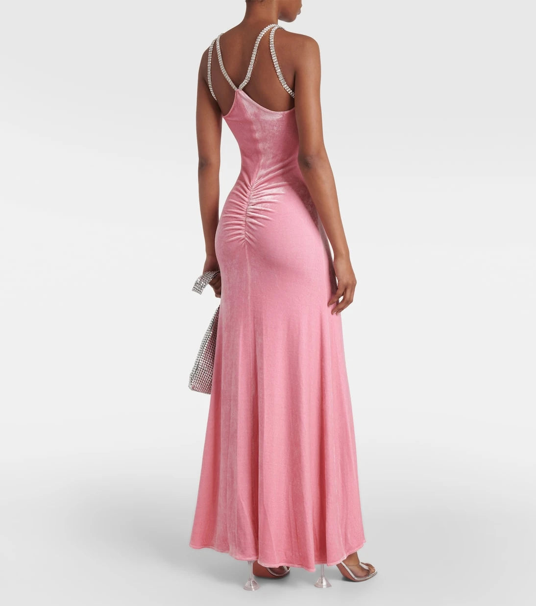 Rabanne - Embellished ruched velvet gown