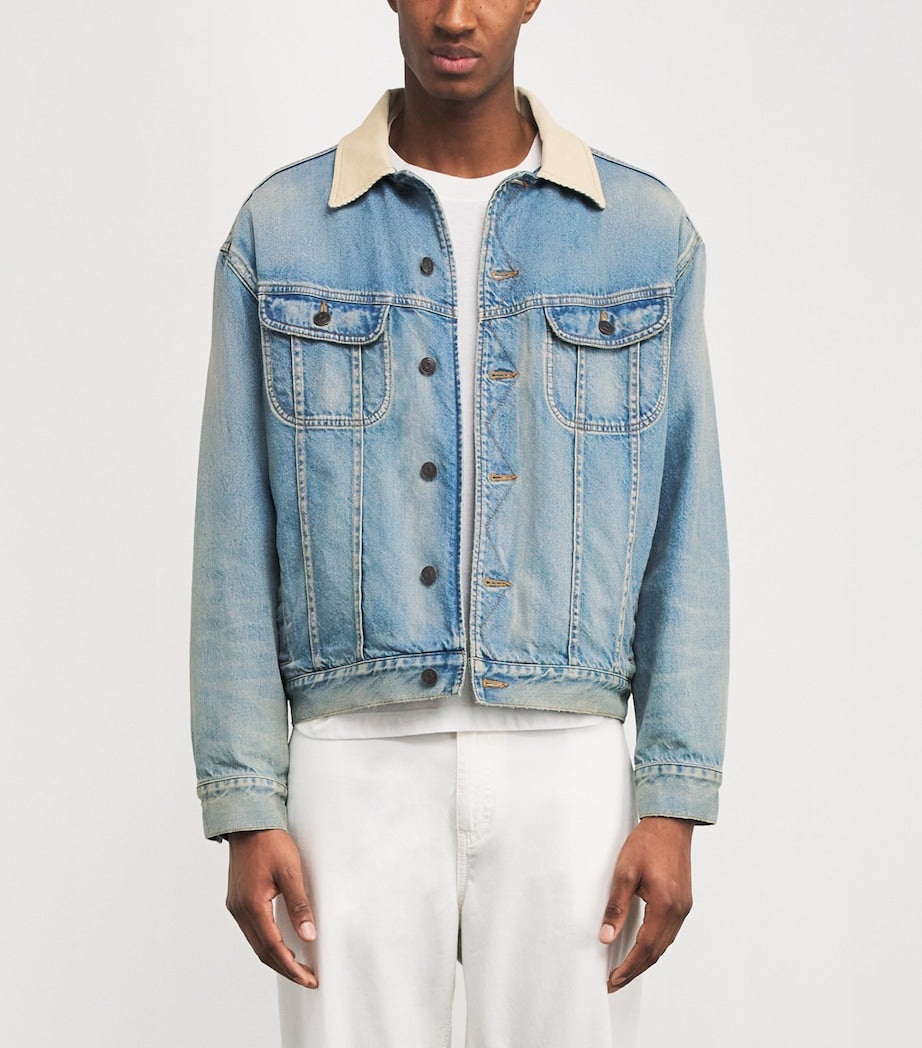 Joret Corduroy-Trim Denim Jacket LIGHT INDIGO