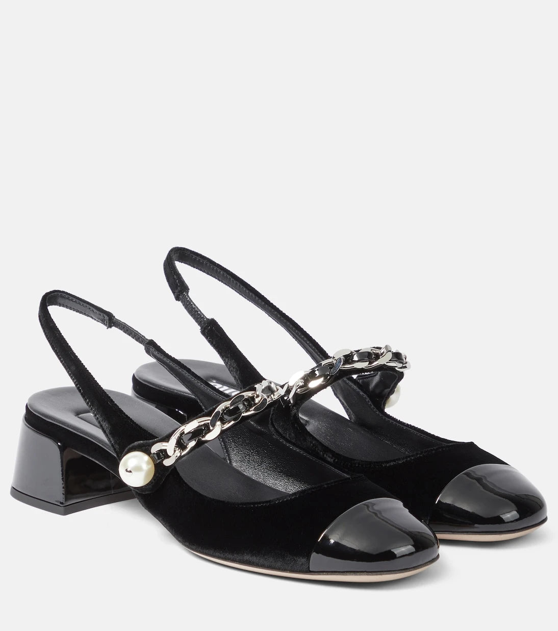 Miu Miu - Chain-detail velvet slingback pumps