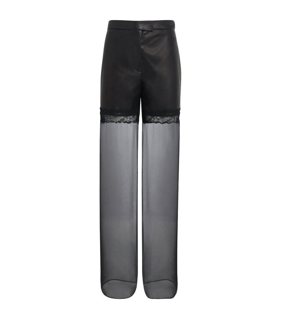 Nensi Dojaka Black Leather Hybrid Wide-Leg Trousers