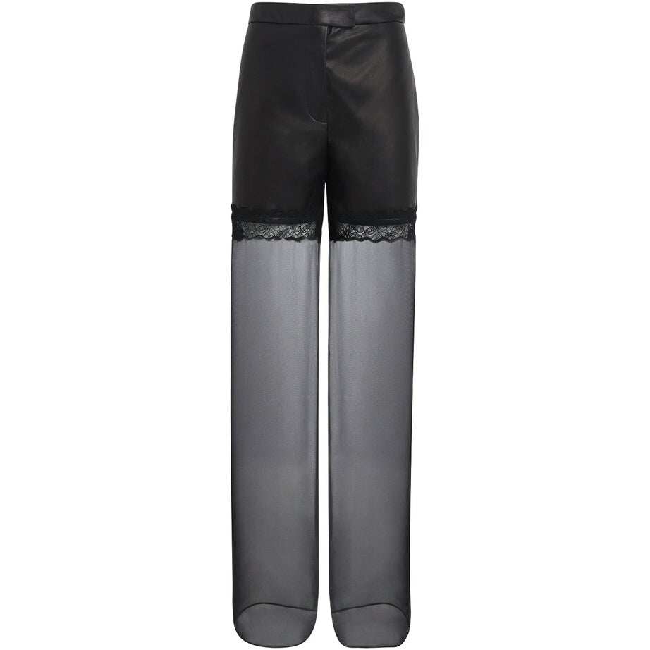 Nensi Dojaka Black Leather Hybrid Wide-Leg Trousers