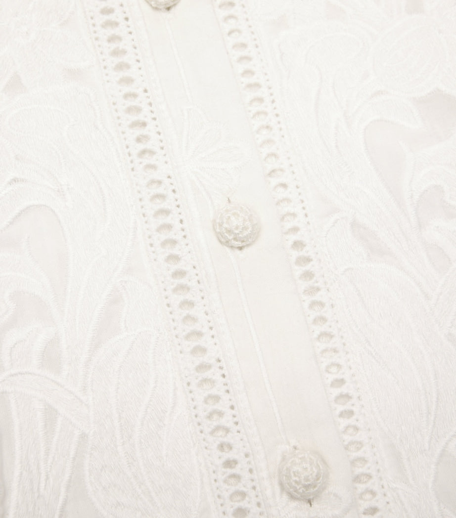 Alice+Olivia White Cotton Loryn Embroidered Blose