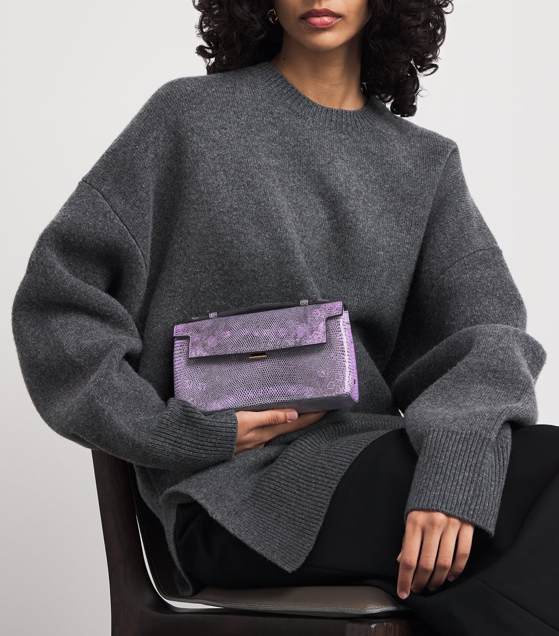 Analeena Purple Lizard Skin Top-Handle Bag