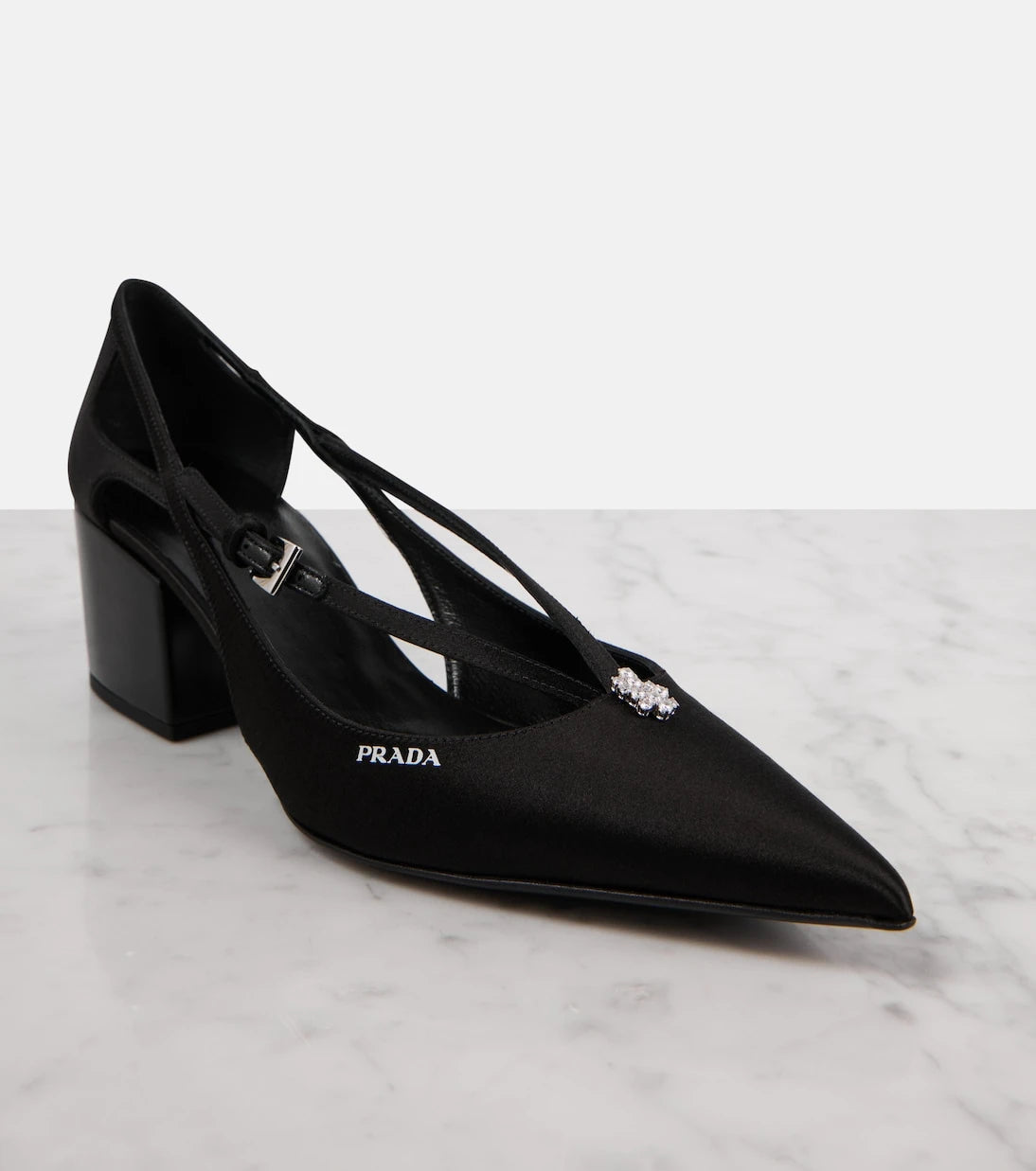 Prada - Embellished cutout satin pumps